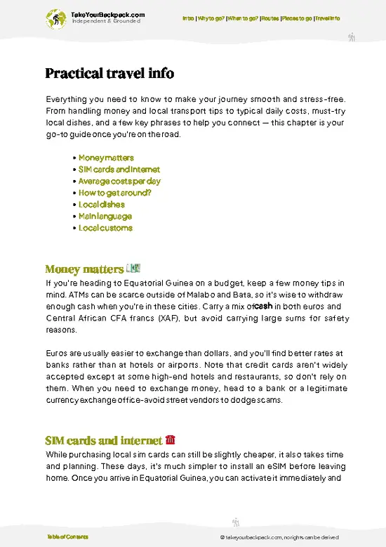 example page 7 from our offline Travel Guide for Equatorial Guinea